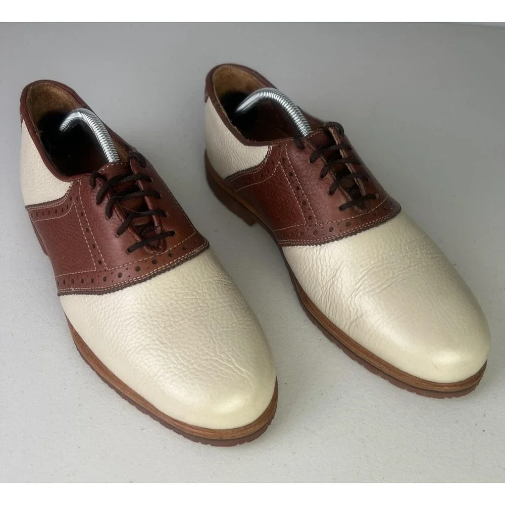 Jordan Lash Charleston Shoes Mens 10.5 White Brown Leather Saddle Dress Oxfords